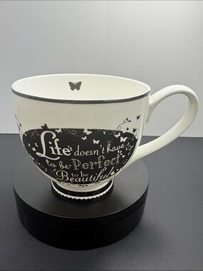 Portobello by Inspire White & Black Pedestal Mug Life Quote Butterfly